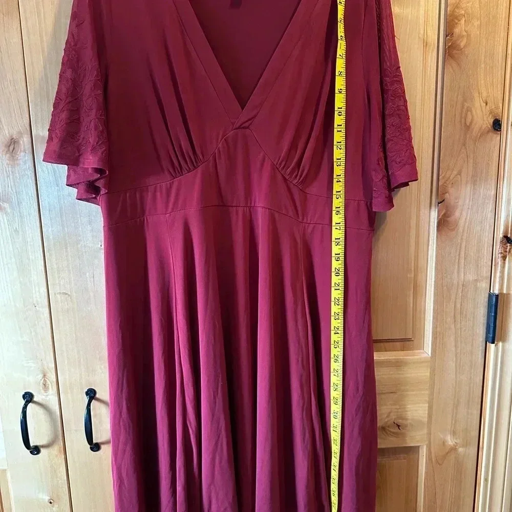 Torrid | Red Lace Sleeve Studio Knit Skater Dress | 2X - Picture 9 of 11